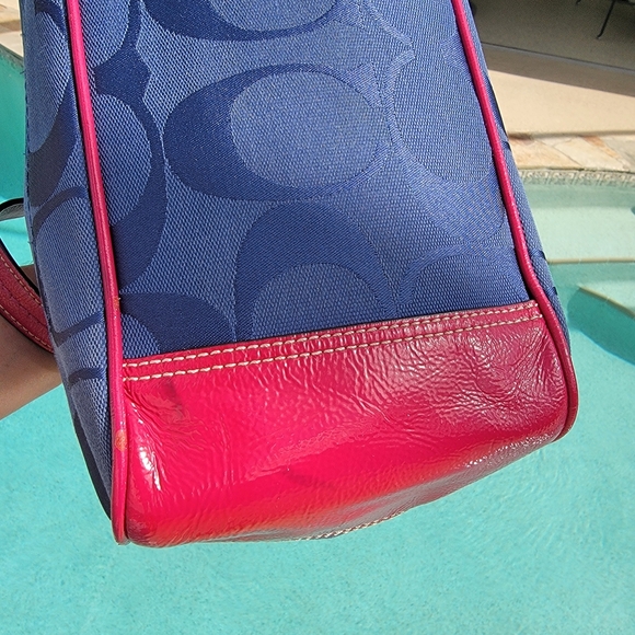 Coach Navy And Fuchia Laura Signature Monogram Jacquard Tote - Picture 11 of 16